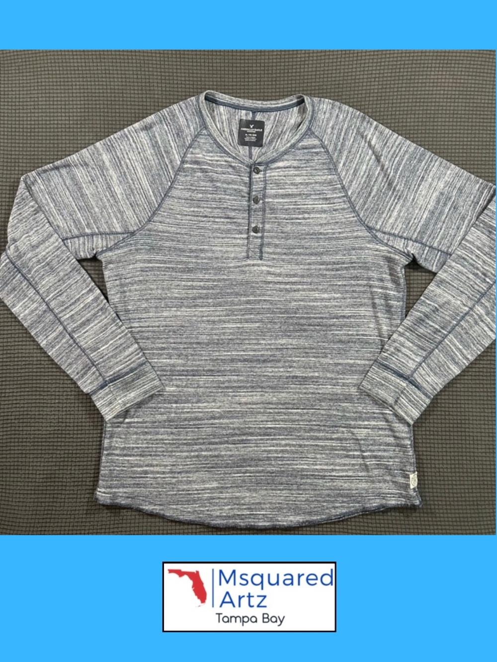 American Eagle Outfitters Henley Shirt Men's XL Heather Blue Long Sleeve Casual